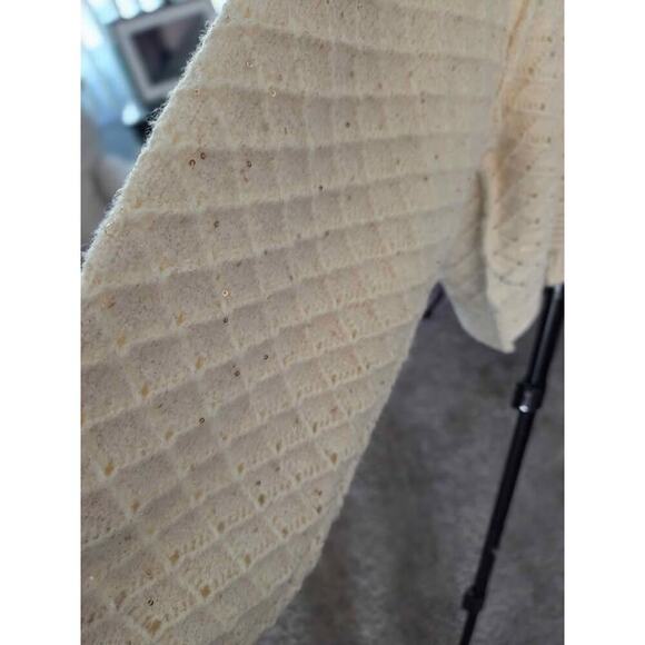 POL Cardigan Cream Knit Gold Thread Sequin Detail Boho Cropped Sweater M - Picture 7 of 10